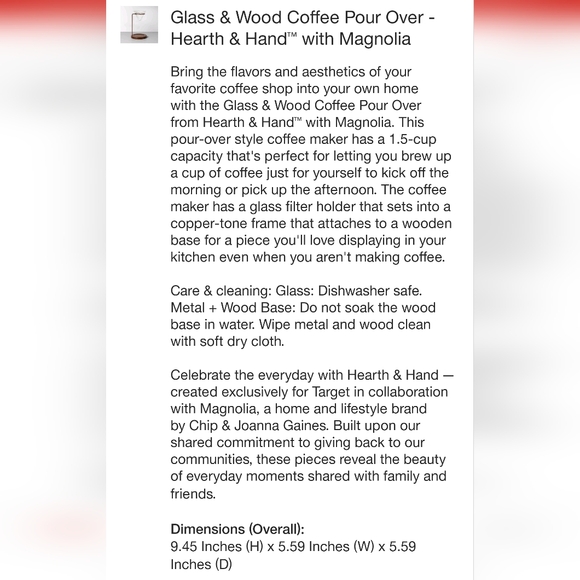 Hearth & Hand Glass & Wood Coffee Pour Over - Picture 4 of 6
